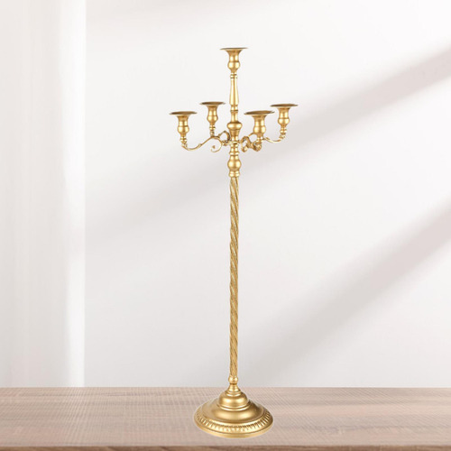 Suporte De Vela Com 5 Ramos Candelabros Dourado 23x89cm