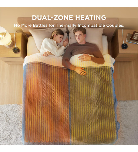Manta Eléctrica De Cama Tamaño Queen Con Doble Control Azul