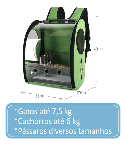 Mochila Pássaro Transporte Luxo Com Visor Cor Cinza
