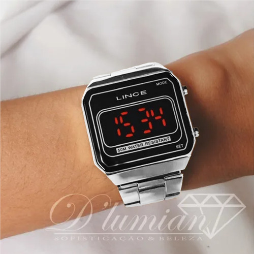 Imagem 2 de 8 de Relógio Feminino Lince Prata Led Vermelho Mdm4645l Pxsx