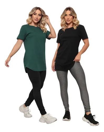 Kit 2 Blusas Feminino Camisas Tapa Bumbum Cobre Leg Academia