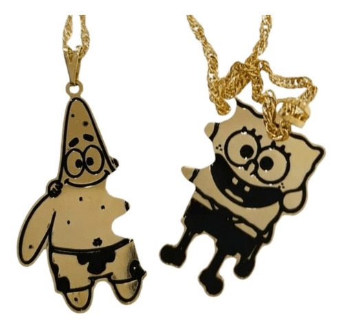 Imagem 2 de 7 de Corrente Bob Esponja E Seu Amigo Patrick Banhado A Ouro 18k