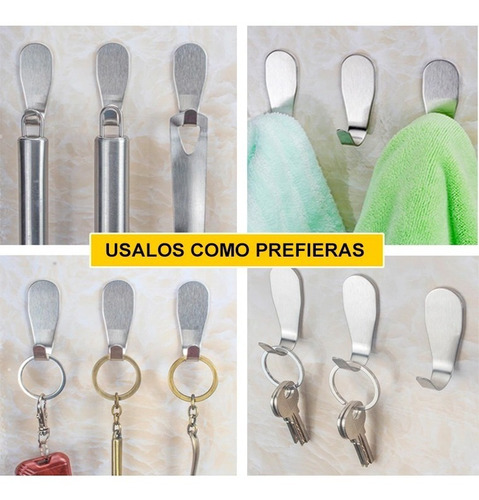 Gancho Perchero Percha Metal Adhesivo Acero Inox Reforzado