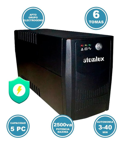 Estabilizador de tensión Atomlux UPS2500@ 2500VA entrada y salida de 220V CA negro