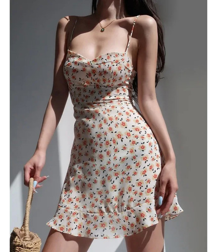 Minivestido Sin Mangas Con Cuello En V Y Estampado Floral