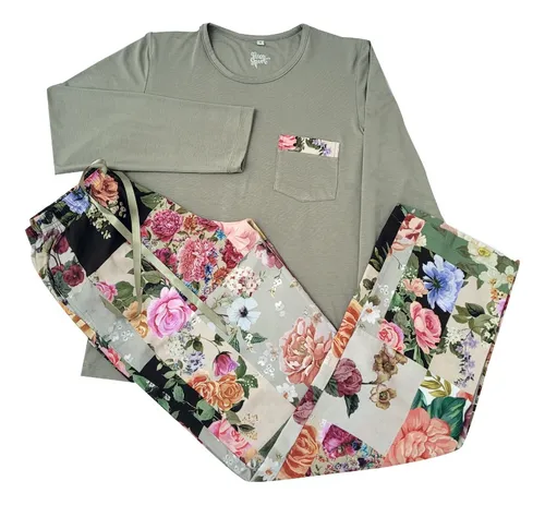 Pijama Moni Flores Pantal n Largo Y Camisa Larga Cuotas sin inter s