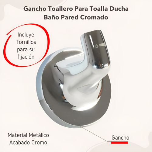 Gancho Toallero Para Toalla Ducha Baño Pared Cromado