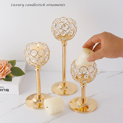 3 Candelabro Fiesta Boda Bola De Cristal Candelabro Vidrio Color Dorado