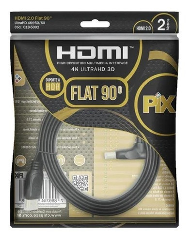 Cabo Hdmi Flat Gold 90 Graus 2.0 4k Hdr 19p 2 M Pix