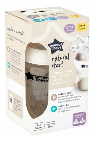Botella Tommee Tippee Natural Start de 0 m+/ 3 m o más, color transparente y liso