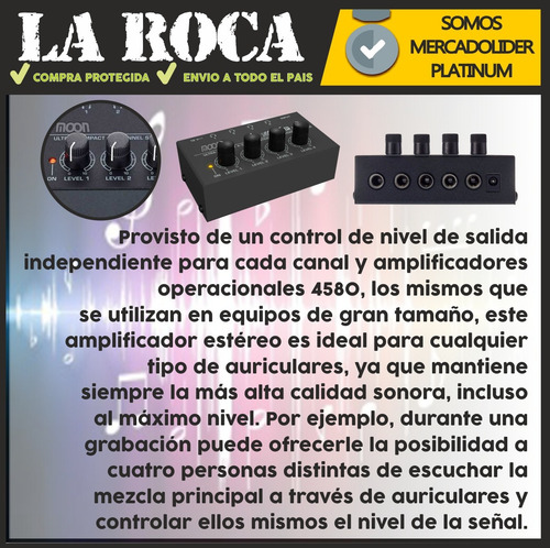 Imagen 4 de 10 de Multiplicador Para 4 Auriculares Moon Ha400m La Roca