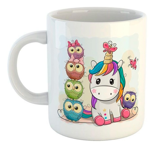 Taza De Ceramica Owl Buho Lechuza Pony Unicornio Dibujo