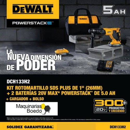 Rotomartillo Sds Plus 2 Batería+ Carg Dch133h2 Dewalt Amarillo 50