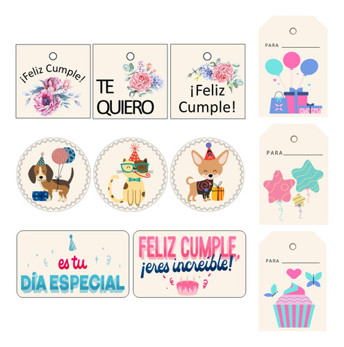 Kit Imprimible 01 Feliz Cumpleaños Color Tag Etiqueta Topper