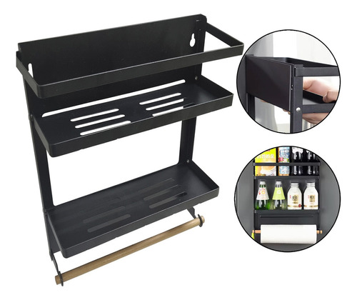 Luuk Young 621 cor preto rack magnético suporte porta temperos cozinha geladeira dobrável multiuso organizador imã