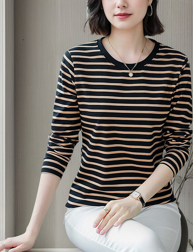 Playera De Algodón A Rayas De Talla Grande Para Mujer