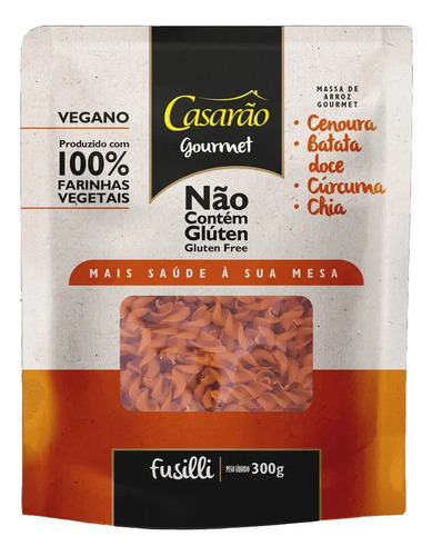 Macarrão Fusilli De Cenoura Casarão 300g Sem Glúten Vegano