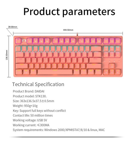 Imagen 5 de 6 de Teclado Mecánico Retroiluminado Switch Blue-daidai Stk 130