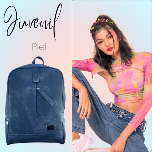 Mochila Juvenil Para Mujer En Piel Mochila En Color Azul