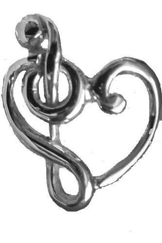 Anillo Rígido De Clave De Sol Y Fa Forma De Corazón Musical En Plata Ley 925 Solida + Envío Incluido