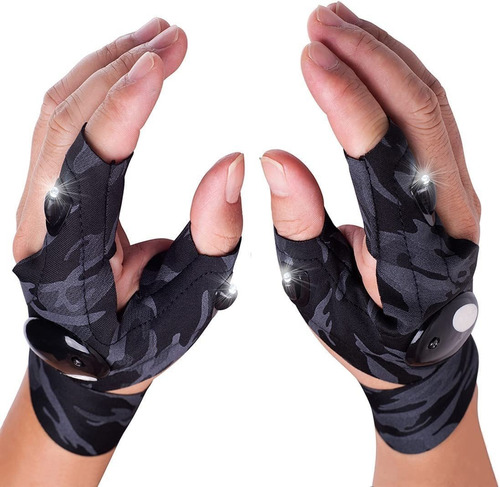 Guantes De Linterna Led - Camuflaje Negro + Destornillador