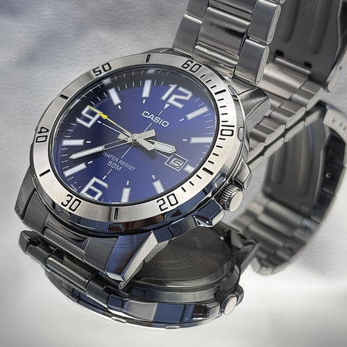 Relogio Casio Masculino Original Analogico Prata Azul