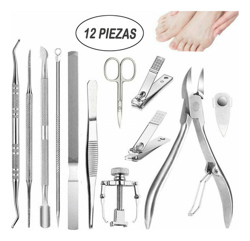 Kit Herramientas Uñas Encarnadas Set Pedicura 12 Pcs