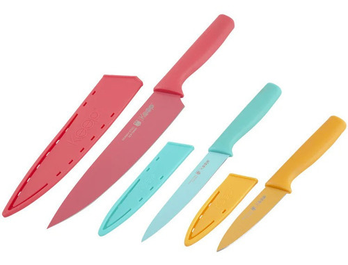 Conjunto de 3 facas e capa de carne e vegetais Keep Mango Soft Touch Color rosa/azul/amarelo