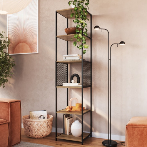 Estante 180 Cm Estilo Industrial Com Tela P1023 Preto Mell P Cor Preto/mel