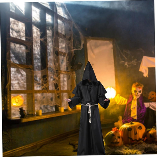 Túnica Medieval De Monje Sacerdote Para Halloween Con Diseño Negro L