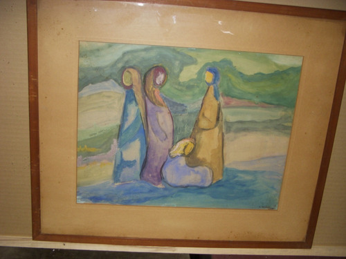 Cuadro.acuarela.rojl Minces.mujeres Árabes.israel.1962-..
