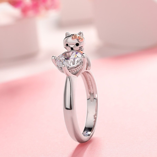 Imagen 4 de 7 de Anillo Gato Plata Fina 925 Regalo Mujer Joyas Gatito Kitty