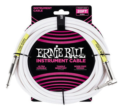 Cable De Plug 6.3mm Macho/macho Ernie Ball 6.09 Mts. Blanco 