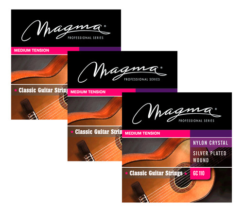 Pack X3 Cuerdas Magma Guitarra Criolla Tension Media Gc110