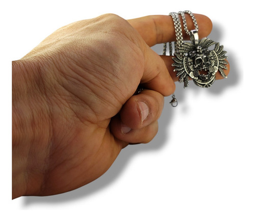 Dije Calavera Azteca Penacho Acero Inoxidable D833 Plateado