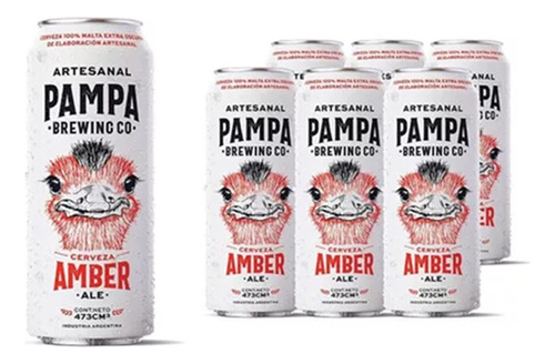 Pack X6 Cerveza Amber Ale Pampa Brewing Lata 473cc