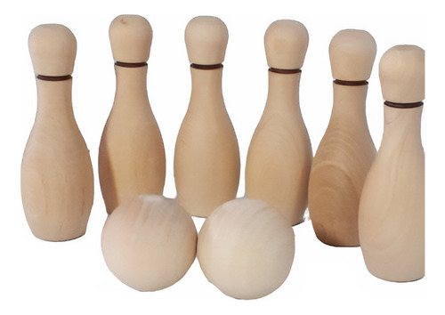 Pack 10 Juegos Mesa Mini Bowling 9cm Madera Souvenir Cumple