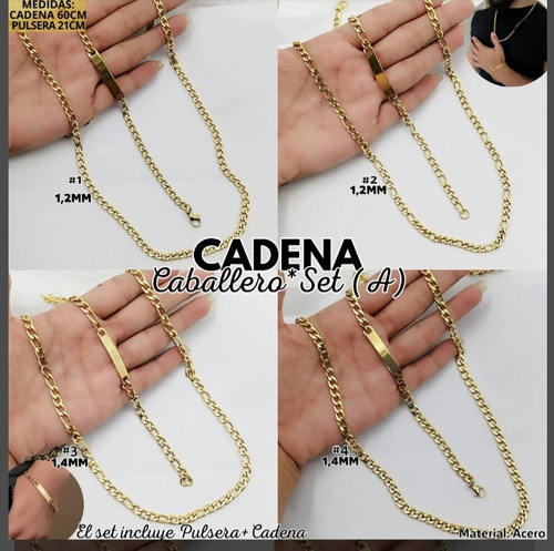 Set Cadena Y Esclava Delagada Para Caballero Acero Inoxidabl