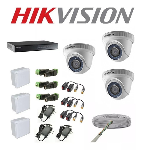 Kit De 3 Camaras De Seguridad Hikvision Hd 720 Dvr 8 Canales