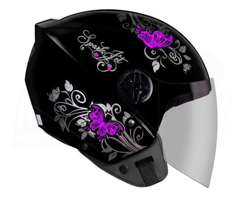 Capacete Aberto Feminino Ebf Spark Jet Borboleta Rosa