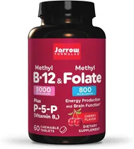 Comprar Folato de metilo metil b12 5000 mcg e metil folato 800 mcg e p-5-p b6 60 tabletas sabor cereza