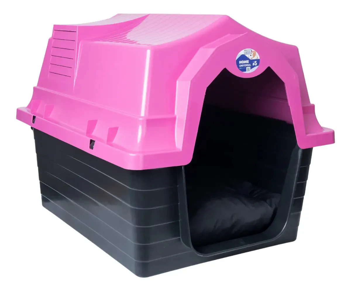 Casa Casinha Plastica N5 Médio Cachorro Numero 5 + Colchão Cor Rosa