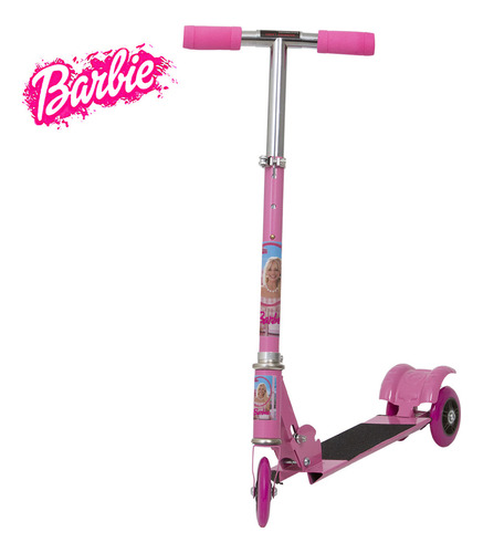 Patinete Barbie Feminino 3 Rodas Rosa Resistente Dobrável