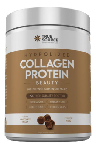 True Hydrolized Collagen Protein 450g True Source - Sabores Sabor Chocolate belga