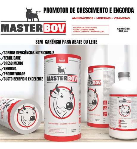 Master Bov 500ml Crescimento E Ganho De Peso Bovinos