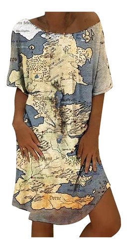 Estampado De Mapa Suelto Cuel Vestido De Verano Para Mujer 