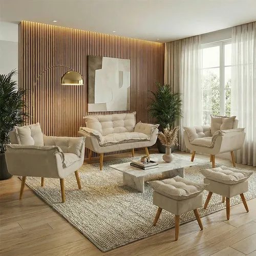 Kit Namoradeira 2 Poltronas e 2 Puffs Para Sala Recepção Manicure...