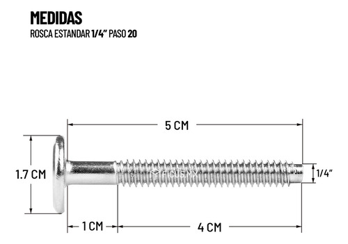 Tornillo Conector Union Niquelado Muebles 5cm X 1/4 10 Piezas