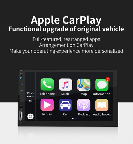 Estéreo De Coche Doble Din 7 Pulgadas Con Carplay Android Au