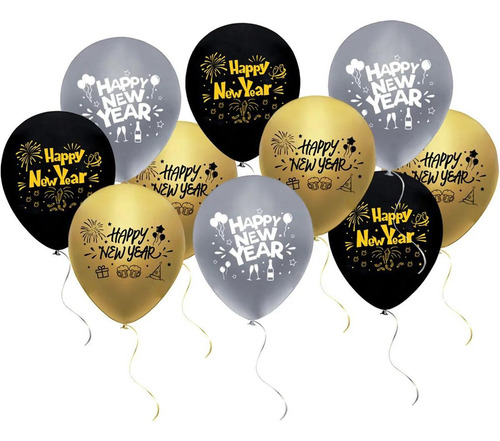 Globos Para Fiesta De Fin De Año, Mxnyv-004, 4 Kits, 10 Glob Color Multicolor NewDecorBall
